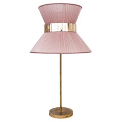 Tiffany Contemporary Table Lamp 30, Blush Silk Antiqued Brass, Silvered Glass