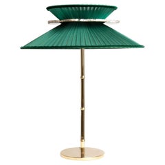 Daisy Contemporary Table Lamp44 Emerald Silk Glass Silvered Necklace, GlossBrass