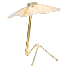 "Freevolle" Sculpture Table Lamp, Brass, Champagne Silk Skirt