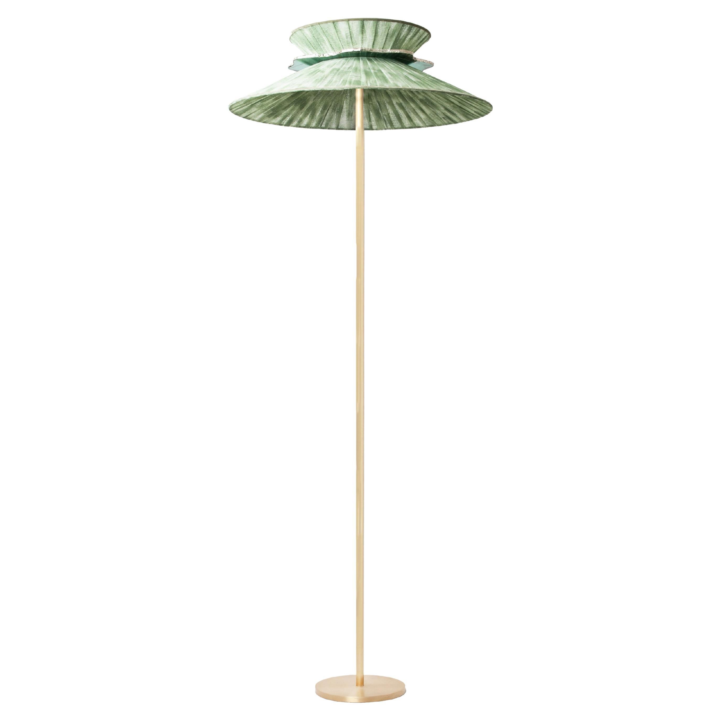 "Daisy" Contemporary Standing Lamp 60, jade Chalky Gauze, Silvered Glass, Brass For Sale