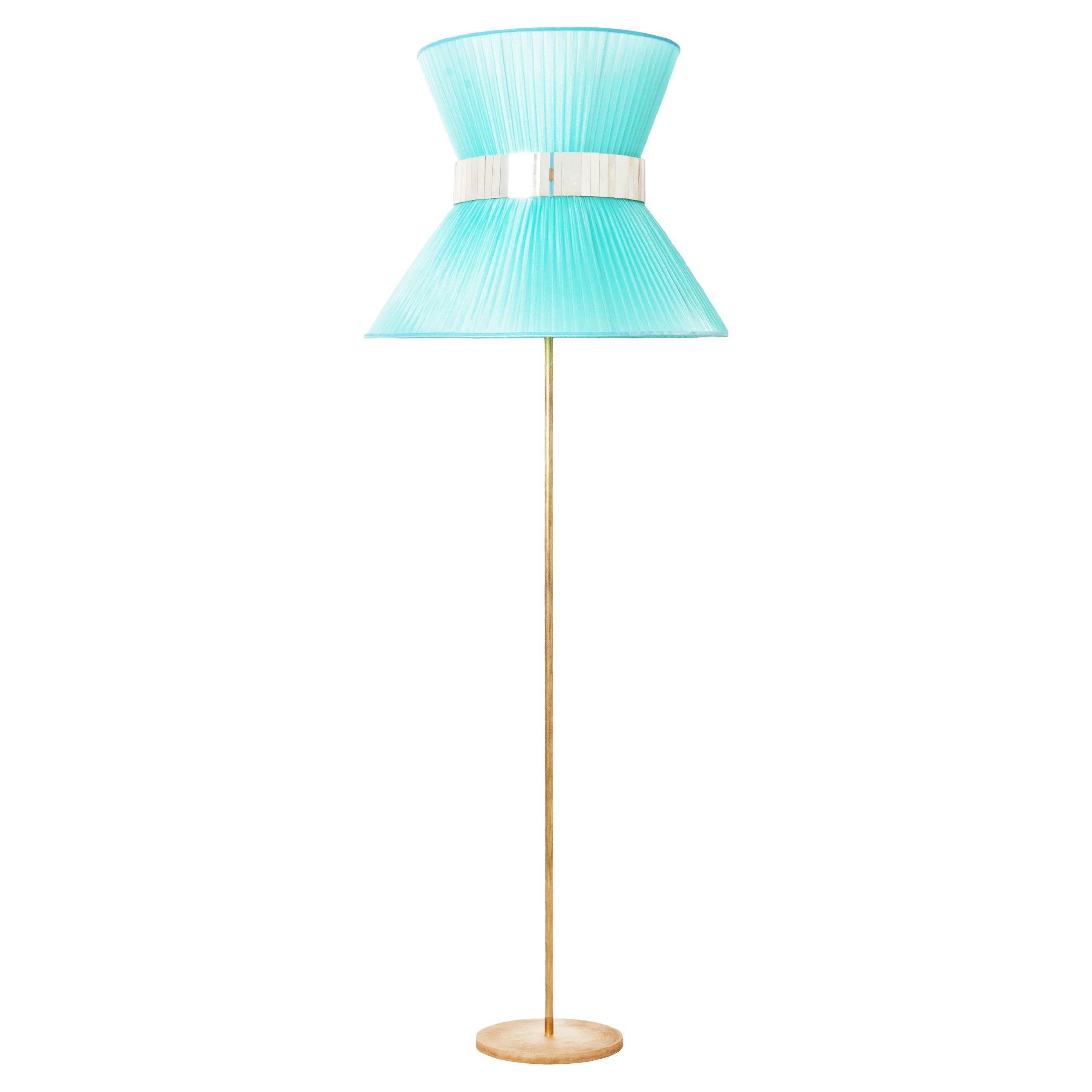 Tiffany Contemporary Floor Lamp 60 Silk, Antiqued Brass, Silvered Glass