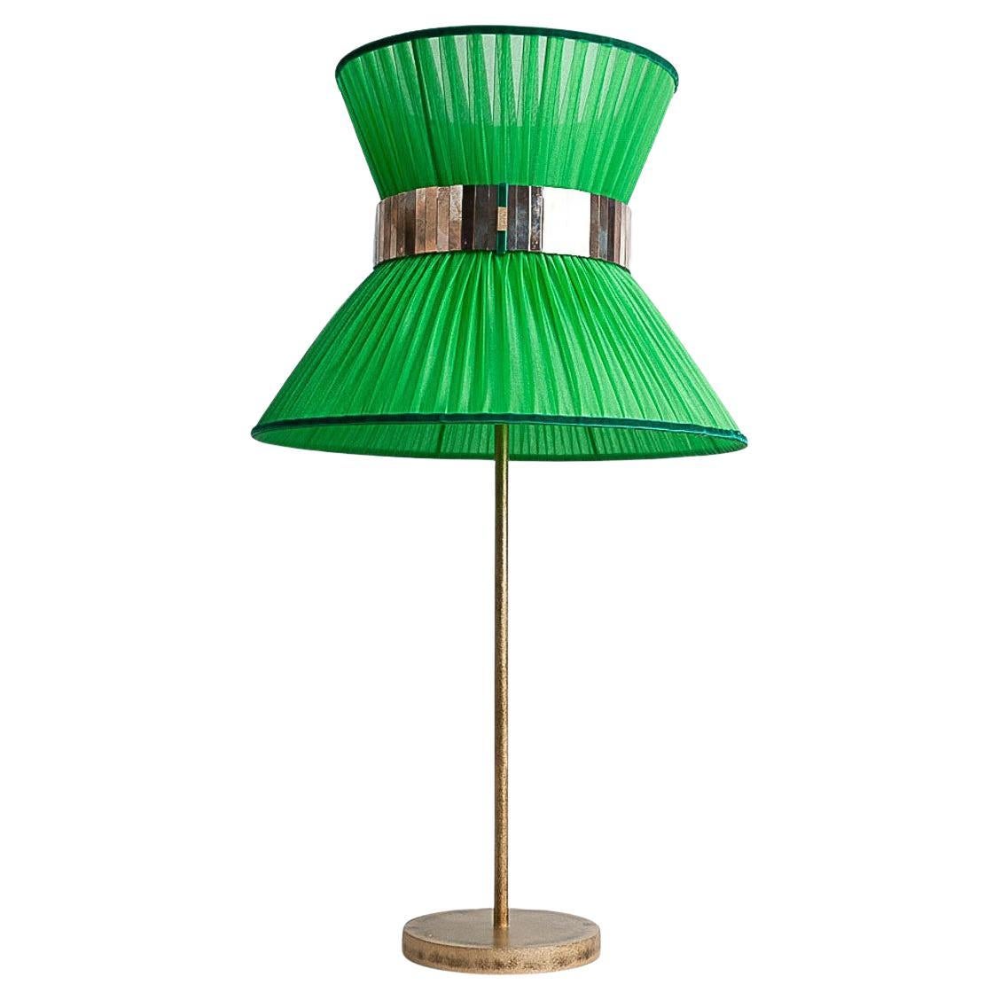 Tiffany Contemporary Table Lamp 40 Grass Silk Silvered Glass, Antiqued Brass For Sale