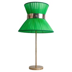 Tiffany Contemporary Table Lamp 40 Grass Silk Silvered Glass, Antiqued Brass