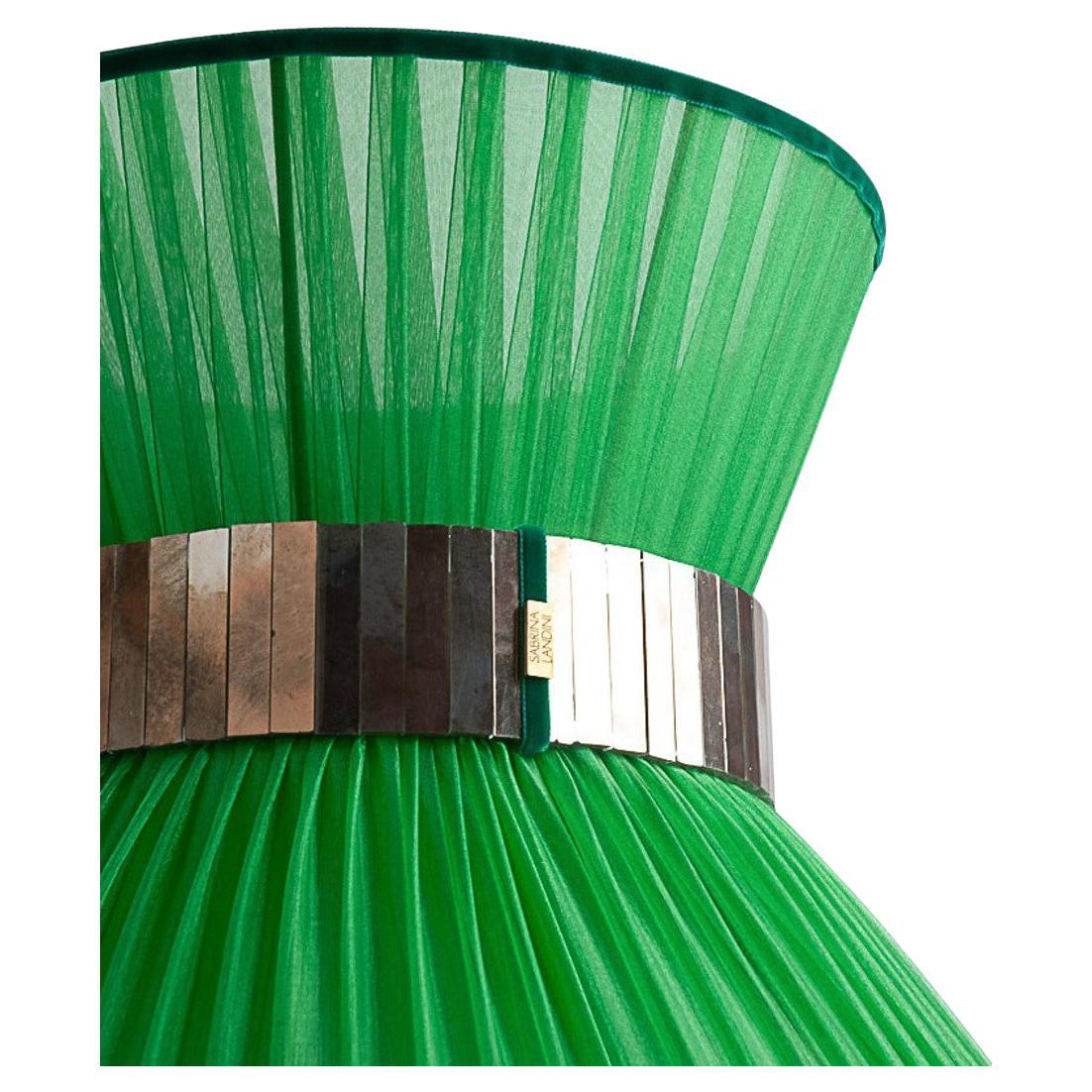 Zeitgenössische Tiffany-Tischlampe 40 Gras-Seide versilbertes Glas, antikes Messing (Moderne) im Angebot