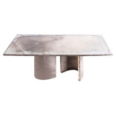 Gem, Contemporary Dining Table, Silvered Glass Top, Pair of "Gem" Velvet Legs