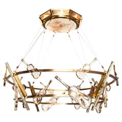 Simphony, Opera Chandelier Pendant Lamp, Brass, Silvered Crystal Violins Cellos