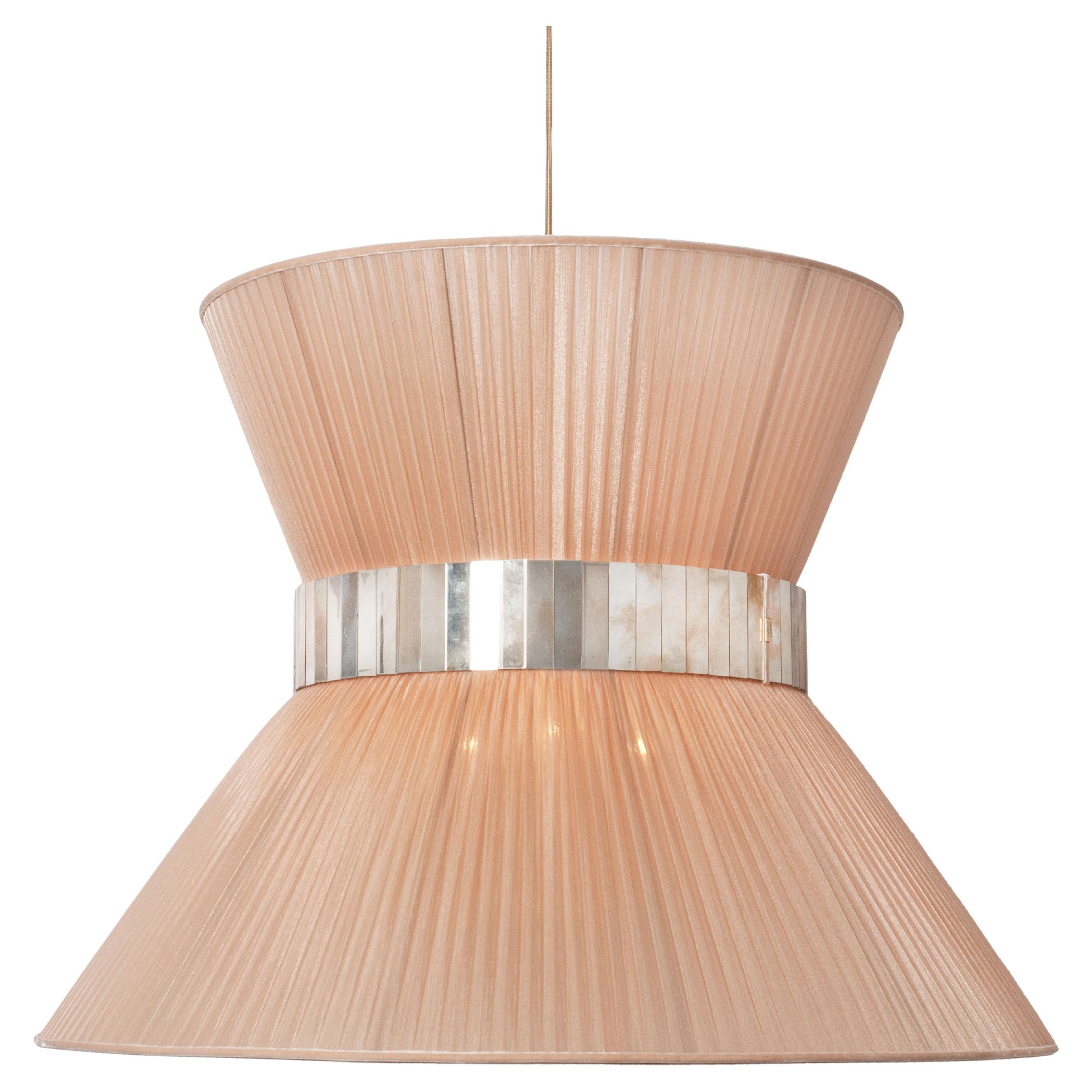 Lampe suspendue contemporaine Tiffany, 80 pouces de verre de soie argenté et laiton en vente