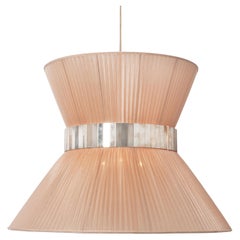 Lampe suspendue contemporaine Tiffany, 80 pouces de verre de soie argenté et laiton