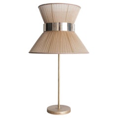 Tiffany Contemporary Table Lamp 40 Gold Silk Silvered Glass Belt, Brass