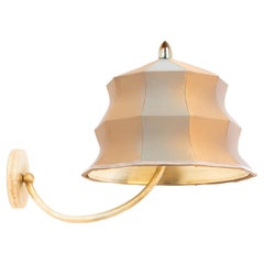 “Pagoda” Contemporary Wall Lamp, Gold Satin Silk, Silvered Crystal