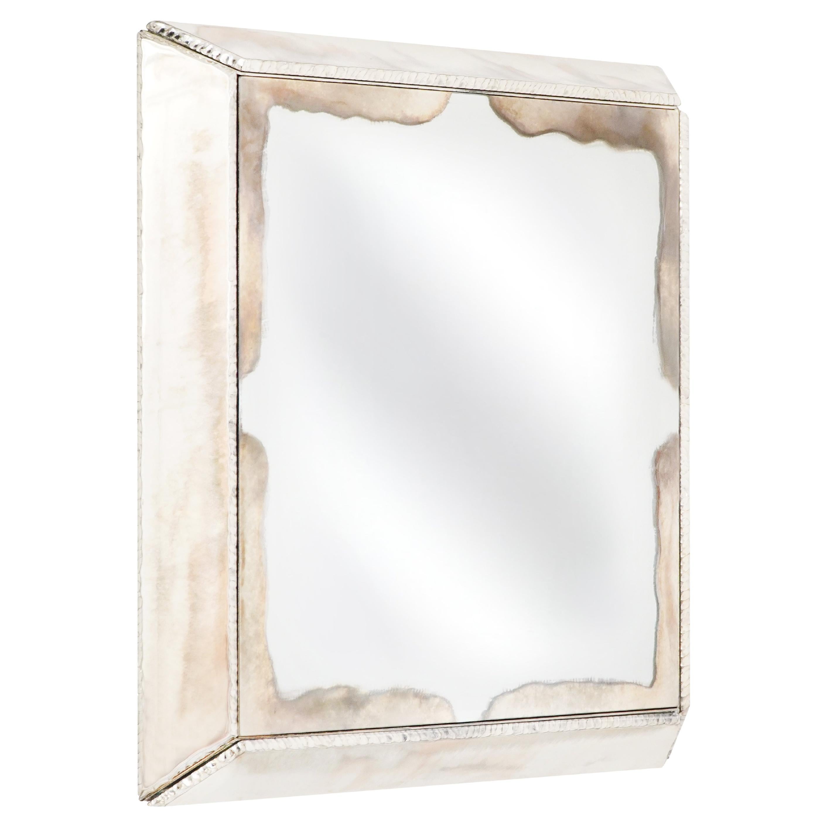 Miroir sculpture « Diamant », pièce contemporaine, verre argenté d'art