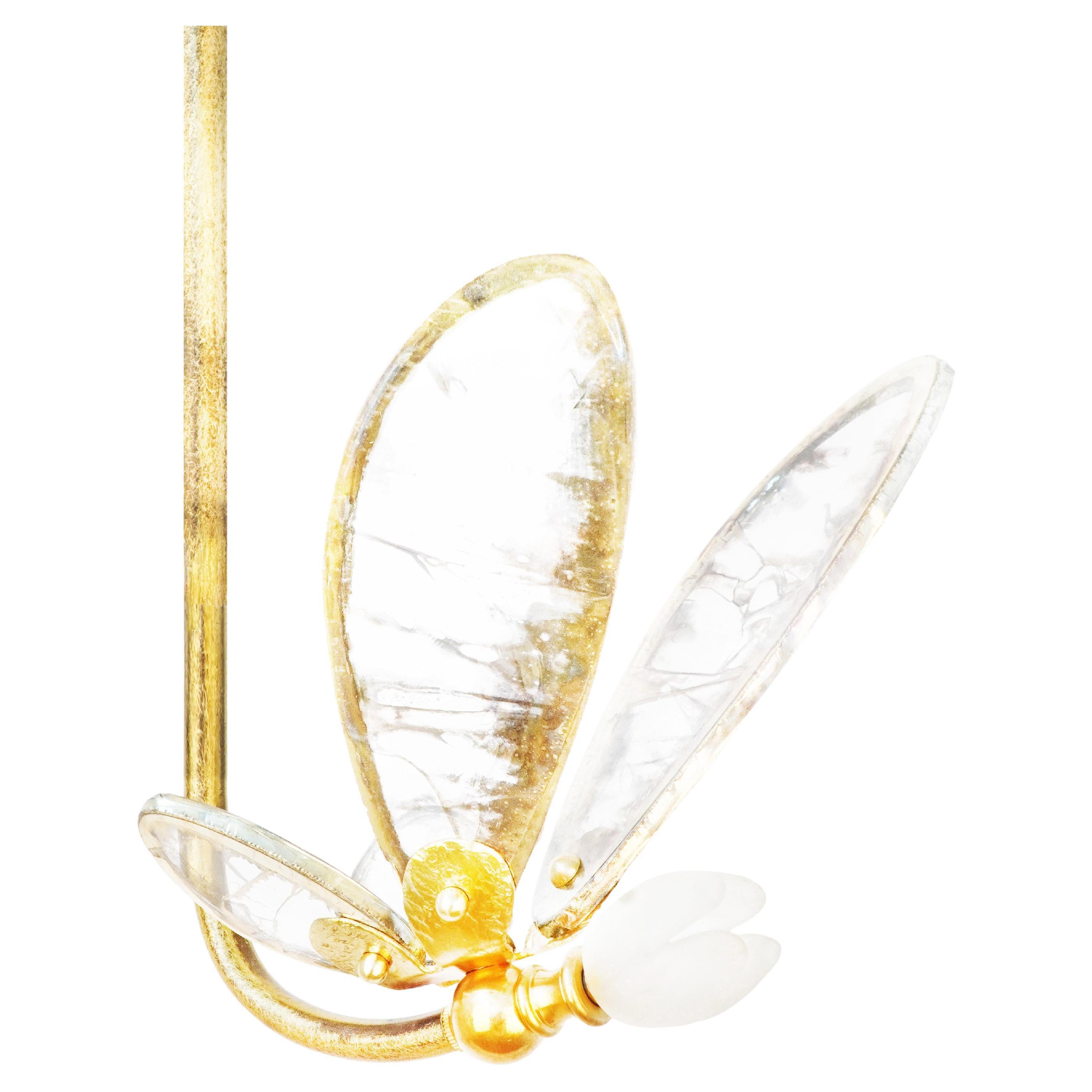 "Trilly" Hanging Lamp satin Silvered Glass, Brass Body For Sale