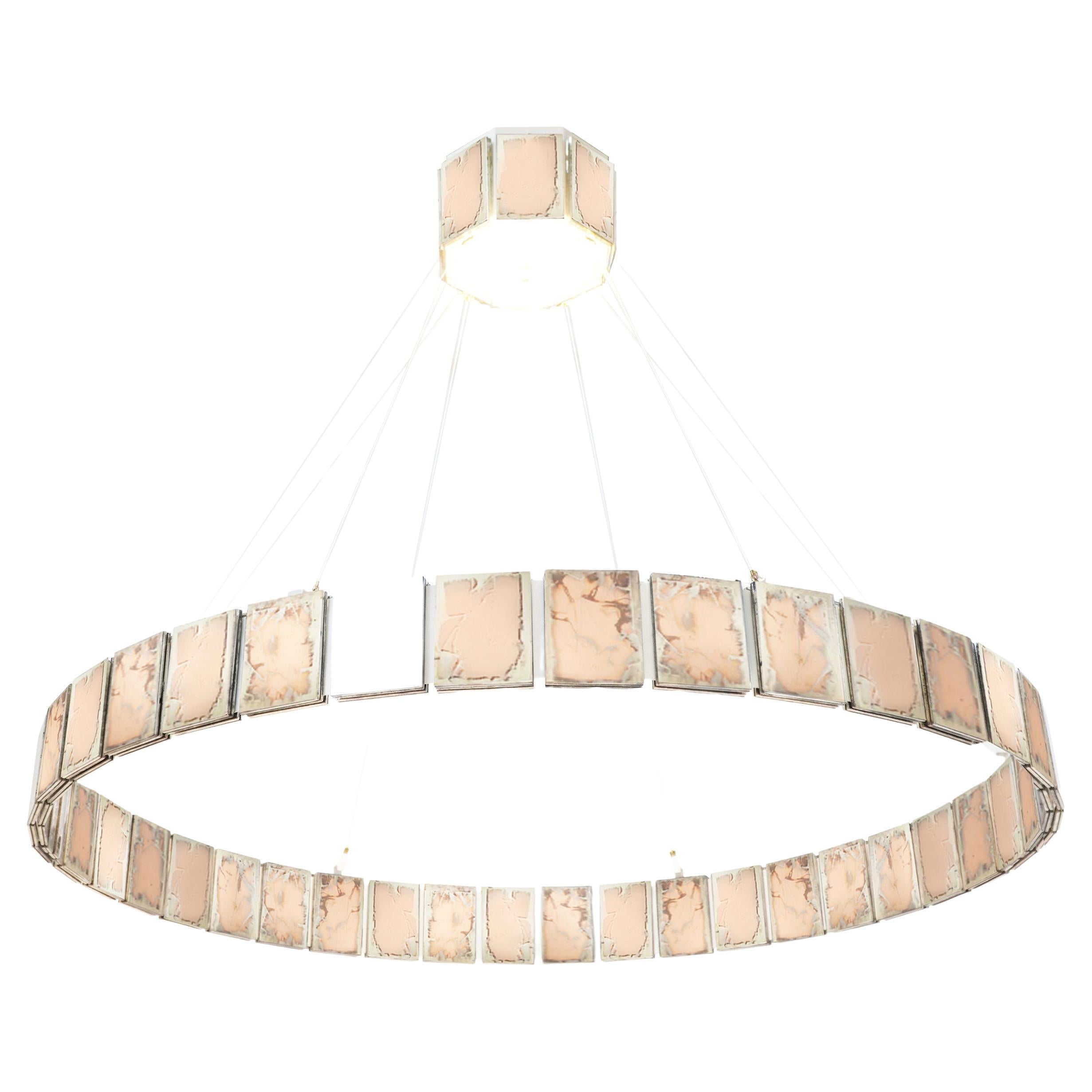 Ring 120 Contemporary Pendant Lamp, Rose Art Glass Silvered For Sale