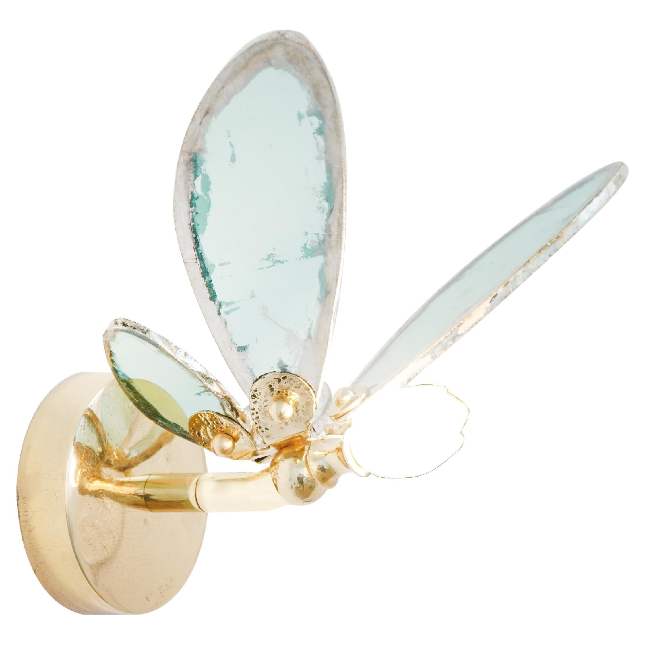 Applique murale Trilly, lampe encastrée, verre d'art argenté jade, corps en laiton