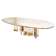 "Flight200" Contemporary Dining Table art Silver Glass, modern