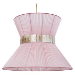 Tiffany Contemporary Hanging Lamp, 60 Blush Silk Silvered Glass Brass
