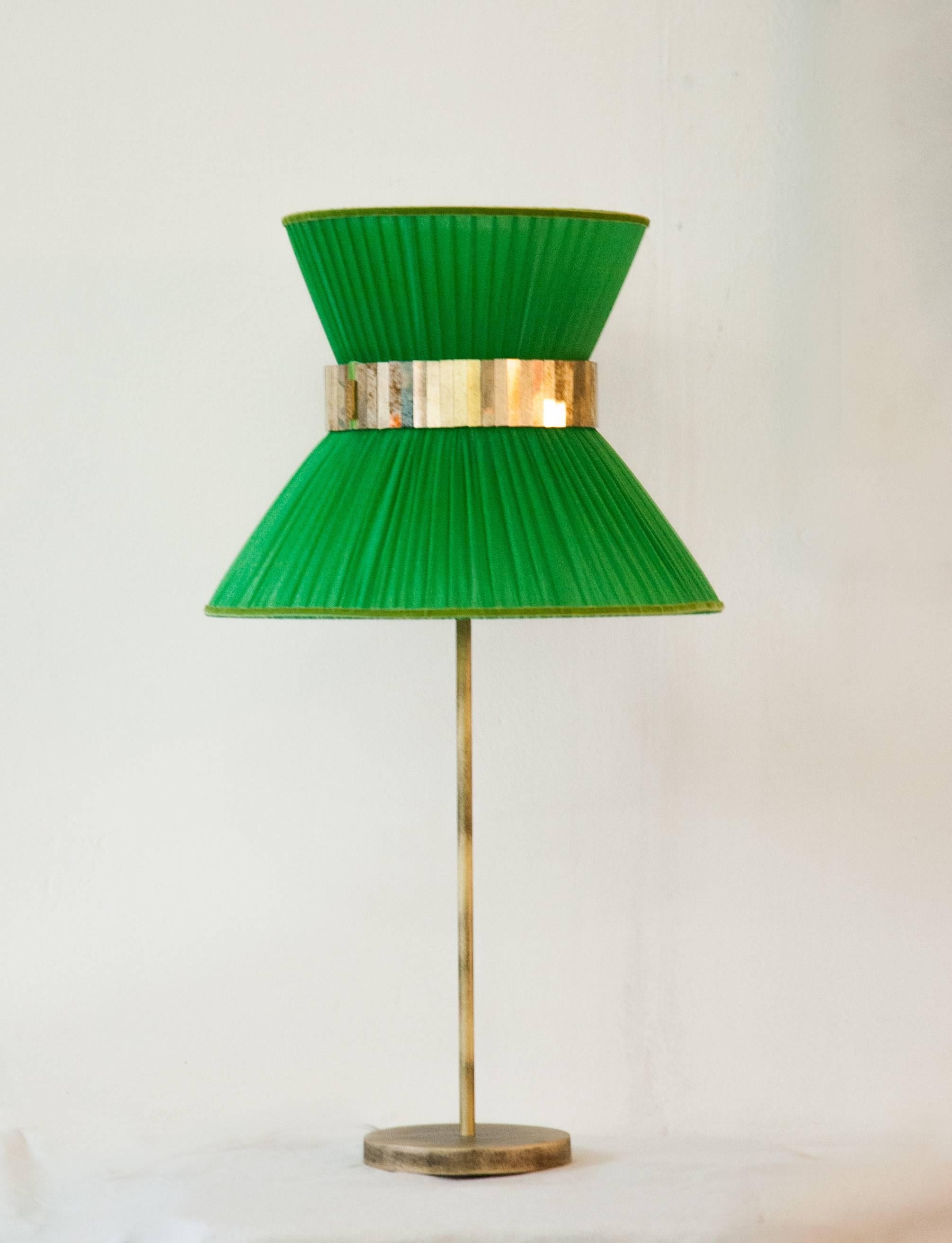 Contemporary Tiffany console table lamp lightings silk shade brass base silver glass sabrina 