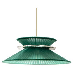 Daisy Contemporary Hanging Lamp 44, Emerald Silk Silvered Neacklace Glass, Brass