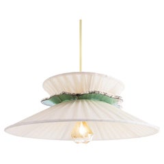 Daisy Contemporary Hanging Lamp 44, Ivory Silk, Silvered Neacklace Glass, Brass
