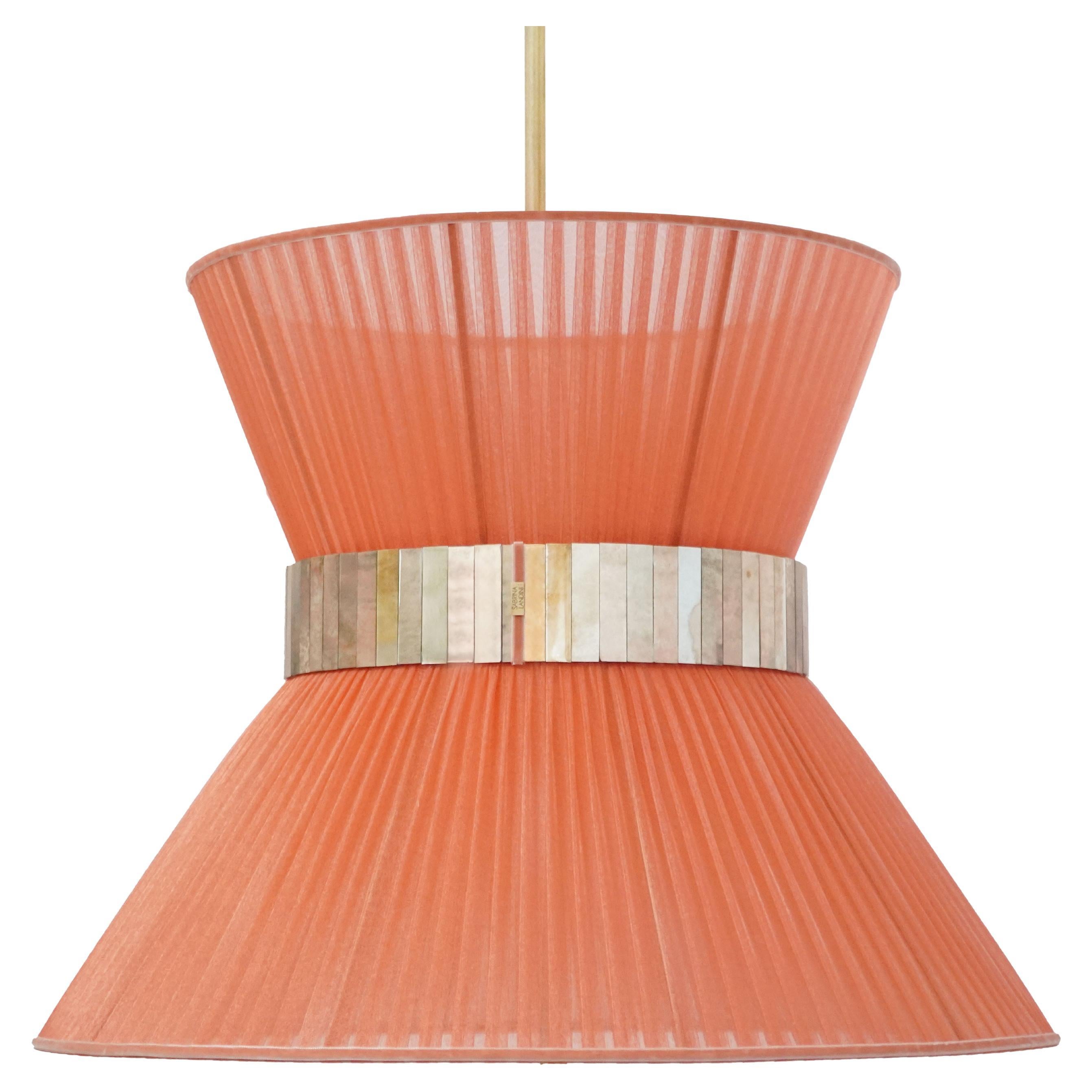 Tiffany Contemporary Hängelampe, 80 Koral Silk Silked Glass Brass