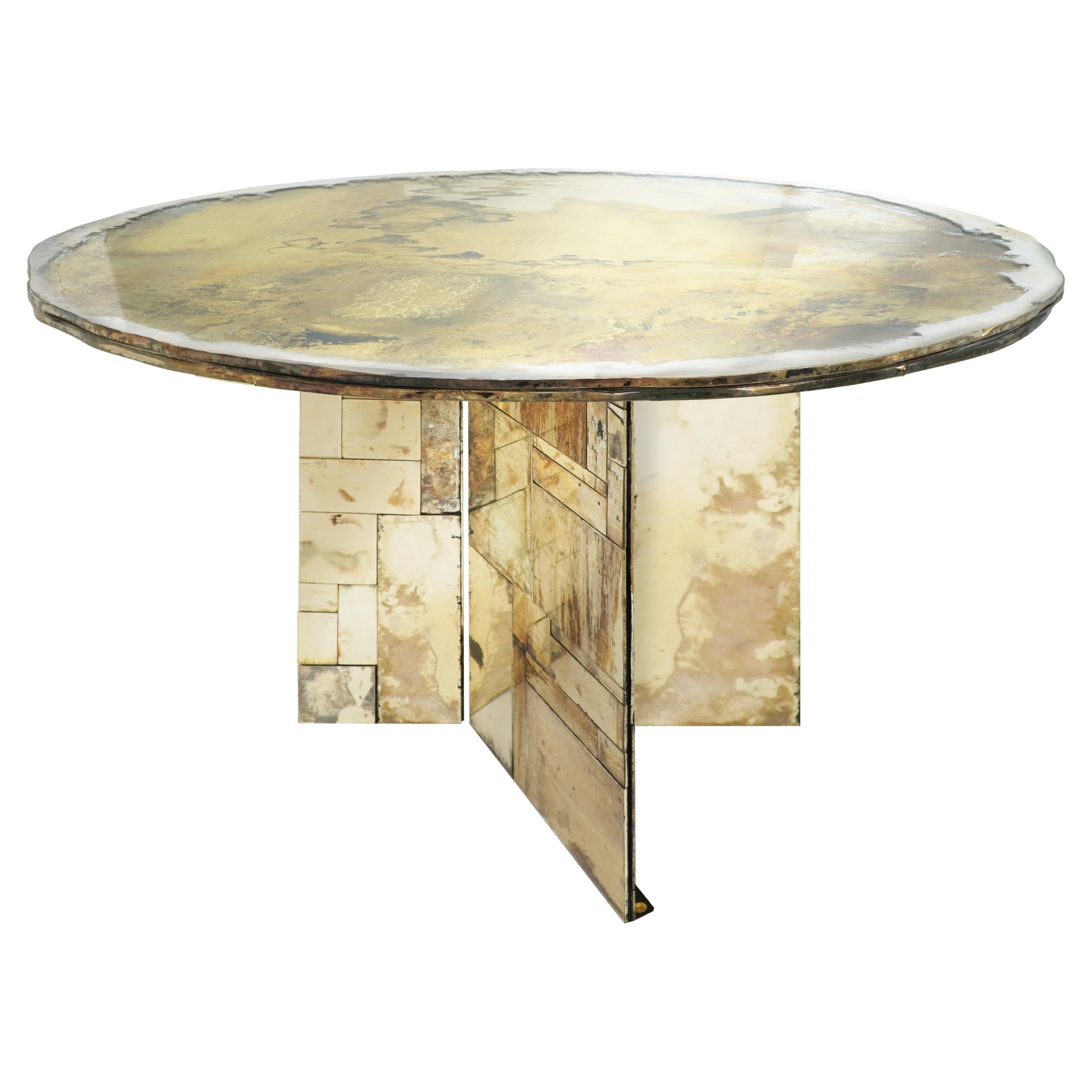 Flight Dining Console Table by Sabrina Landini, Silver Glass, Gold Tones, Italy