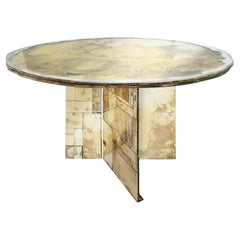 "Flight" Modern Contemporary Dining Table, Art Silver Glass