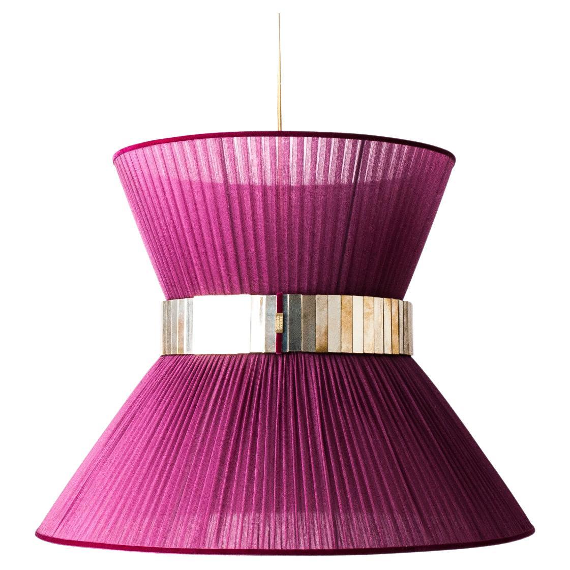  Lampe suspendue contemporaine Tiffany 80, verre de soie argenté et laiton   en vente