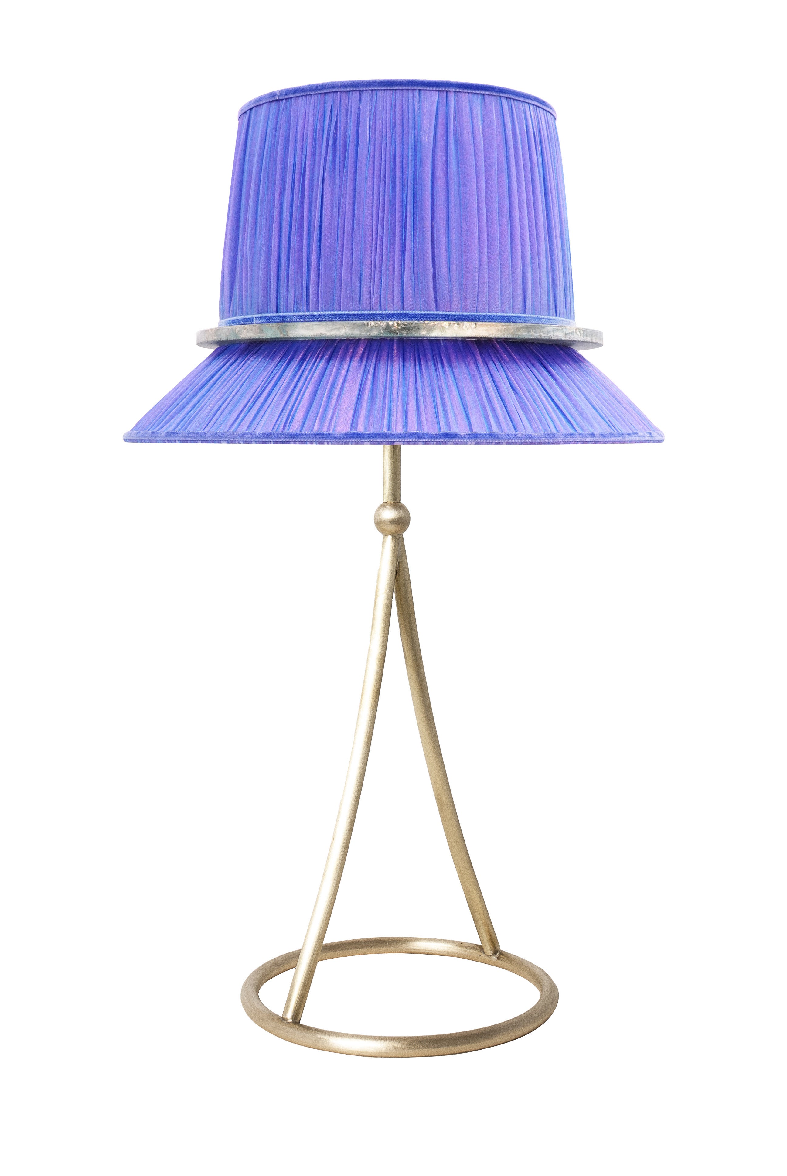 Pretty Table Lamp Mat Finishing Violet Silk, silvered glass circle