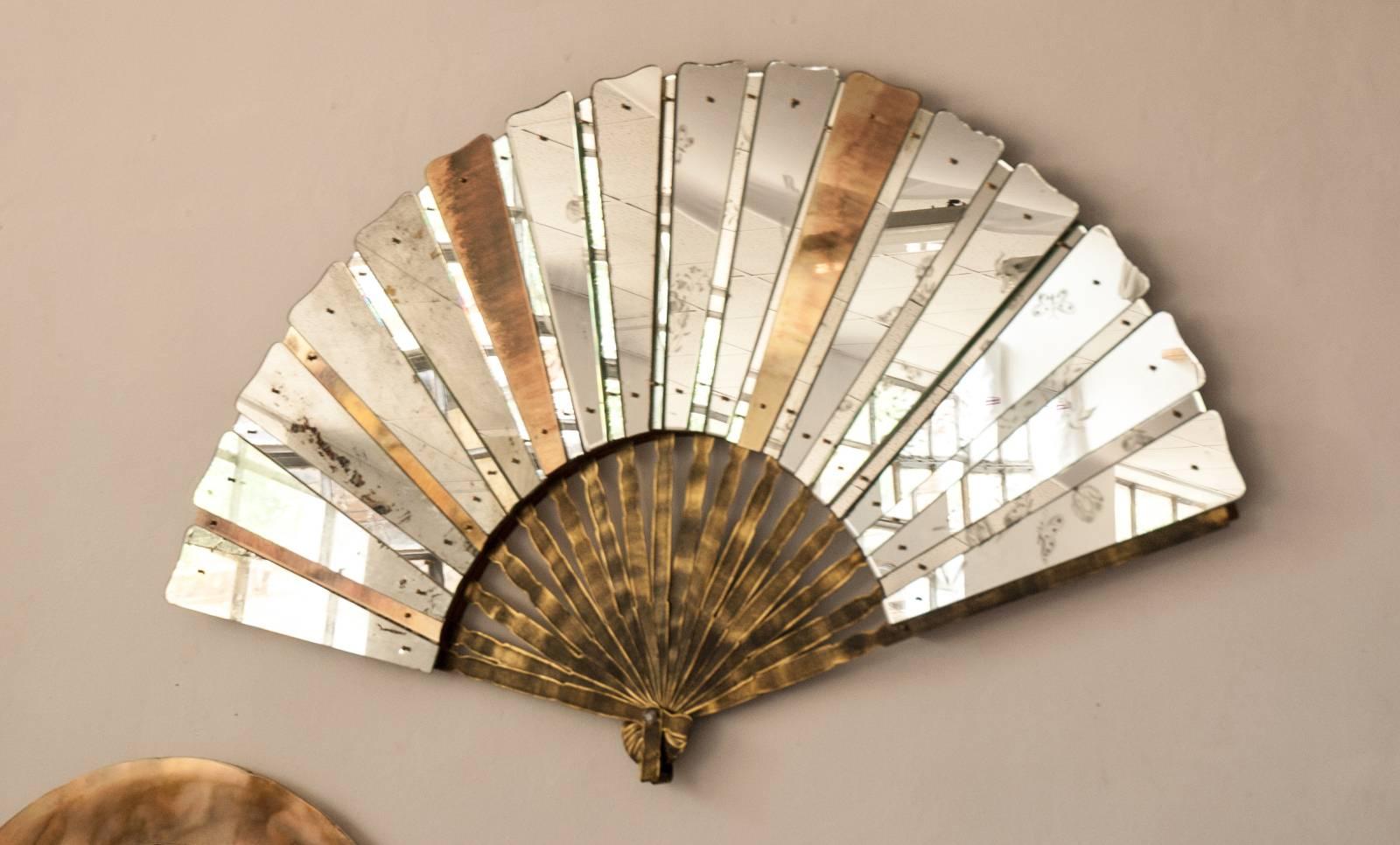 Silvered Fan Sculpture Mirror Old Glass and Silvering Brass Metal by Sabrina Landini