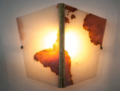 Twobe, Light Sconce, Onyx Stone Wall Lamp with Brass Antique Body