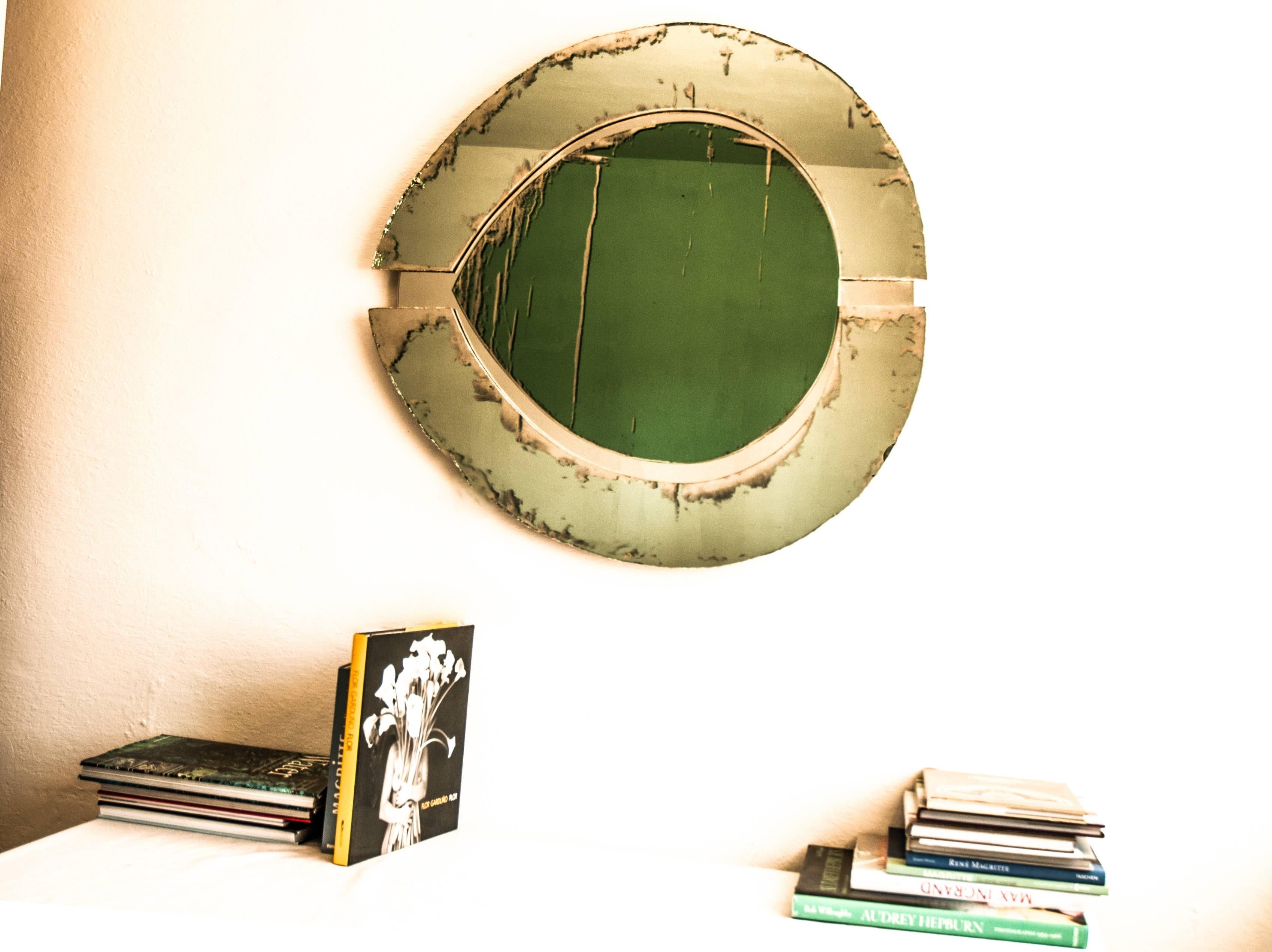 Modern Irys Wall Mirror with Jade Green Mirror Inside and Actual Mirror Outside
