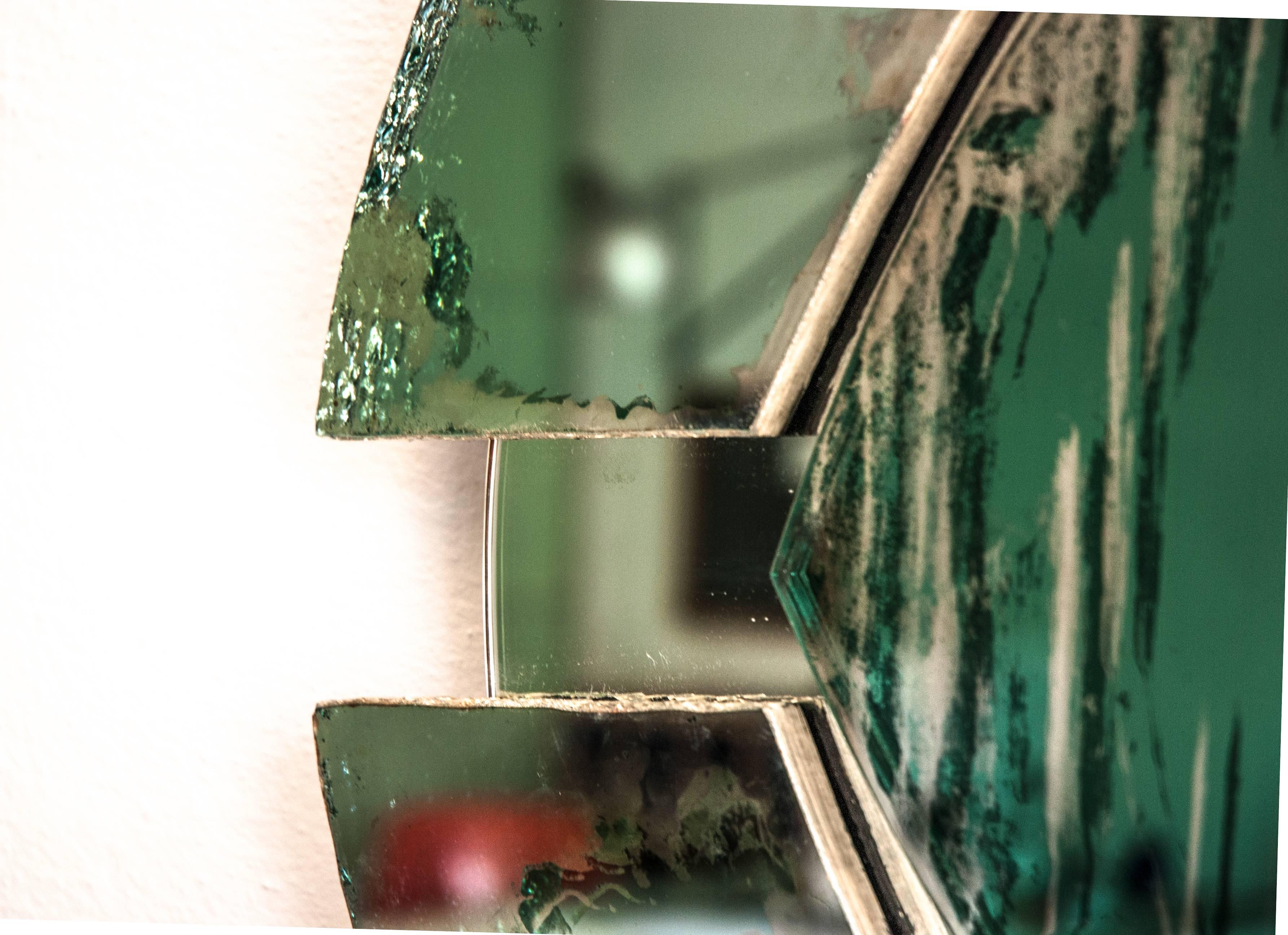 Italian Irys Wall Mirror with Jade Green Mirror Inside and Actual Mirror Outside