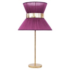  “Tiffany” contemporary Table Lamp 30 purple Silk, Antiqued Brass, Silvered Glas