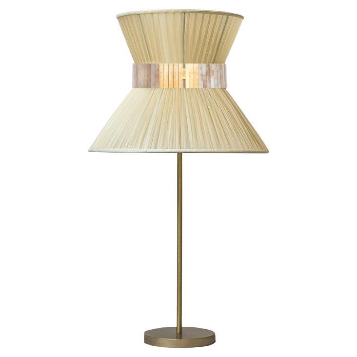  Tiffany contemporary table Lamp 40 ivory Silk Antique Brass, Silvered Glass