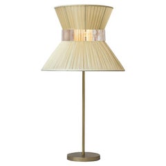 Tiffany contemporary table Lamp 40 ivory Silk Antique Brass, Silvered Glass