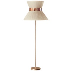 “Tiffany” Floor Lamp in ivory Silk, Antiqued Brass, Silvered Glass Handmade  
