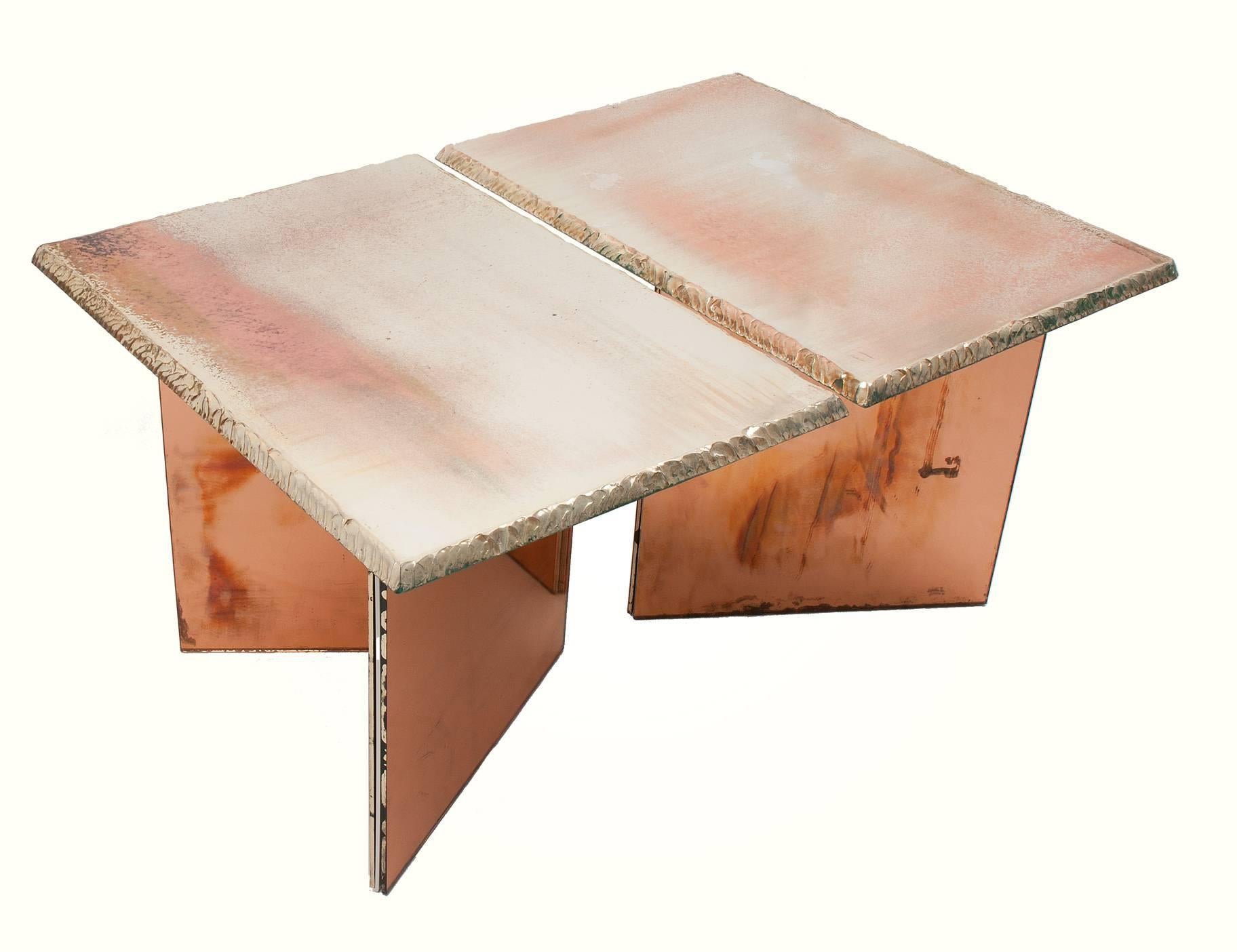 Modern Fly Coffee Table, Two Separate Elements Coated Silvered Glass 70x50cm each one