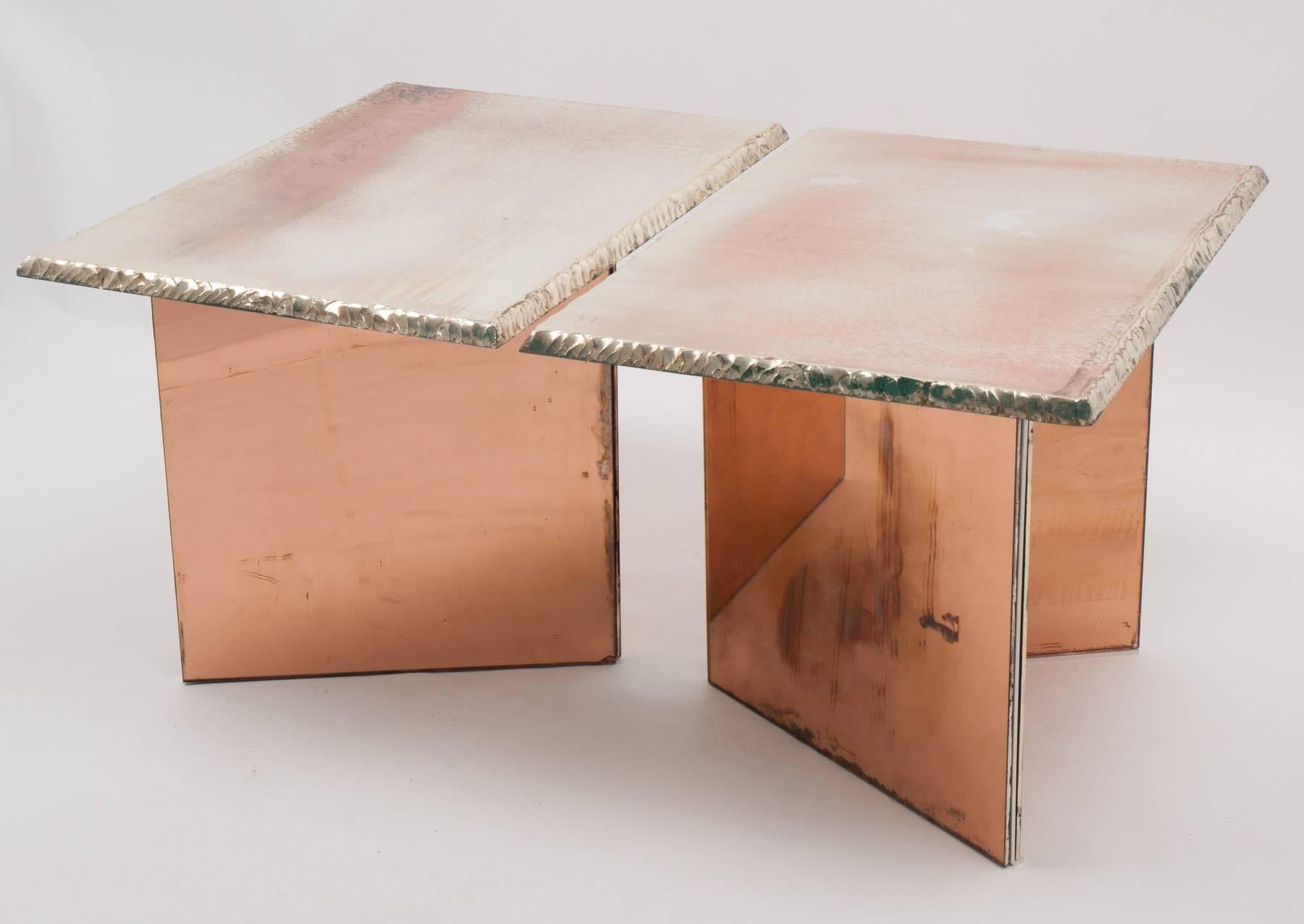 Italian Fly Coffee Table, Two Separate Elements Coated Silvered Glass 70x50cm each one