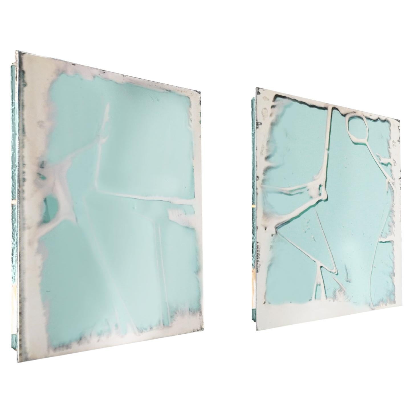 "Shiny" sculpture contemporary mirror 70 cm, art glass silvering, jade color For Sale