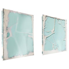 "Shiny" sculpture contemporary mirror 70 cm, art glass silvering, jade color