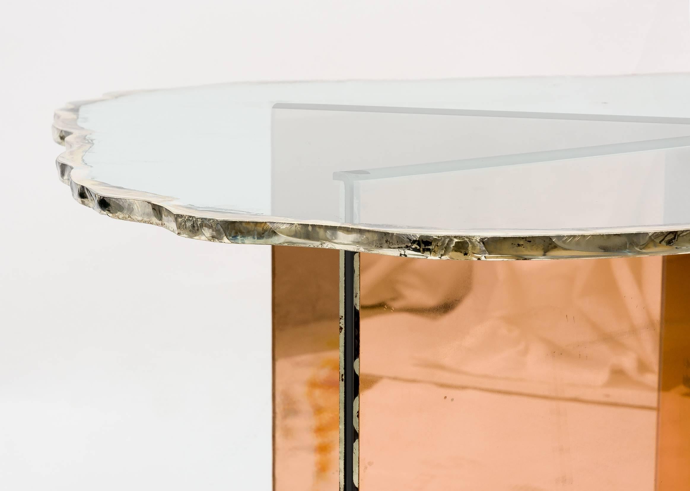 Modern Flight Coffee Table Crystal Silvered Glass Top and Metal Base Coated Glass