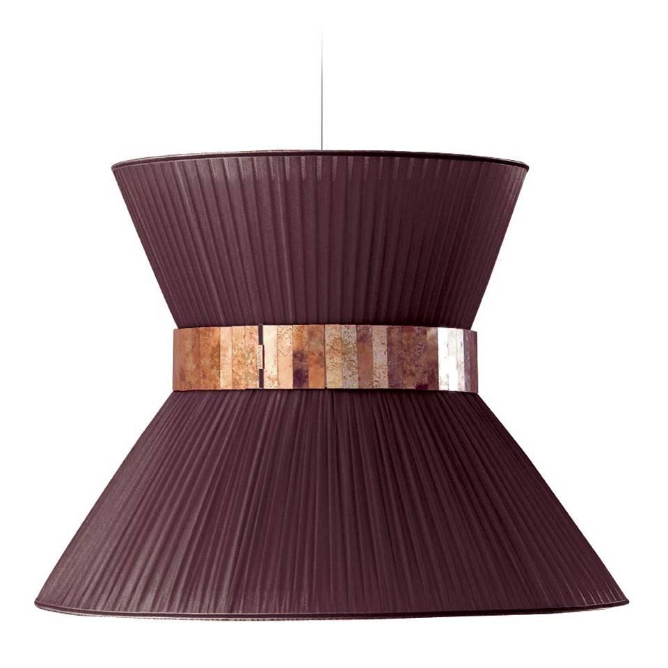 Tiffany contemporary Hanging Lamp 60 cm purple Silk Silvered Glass Handmade 