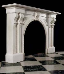 Antique Italian White Marble Victorian Arched Fireplace Mantel