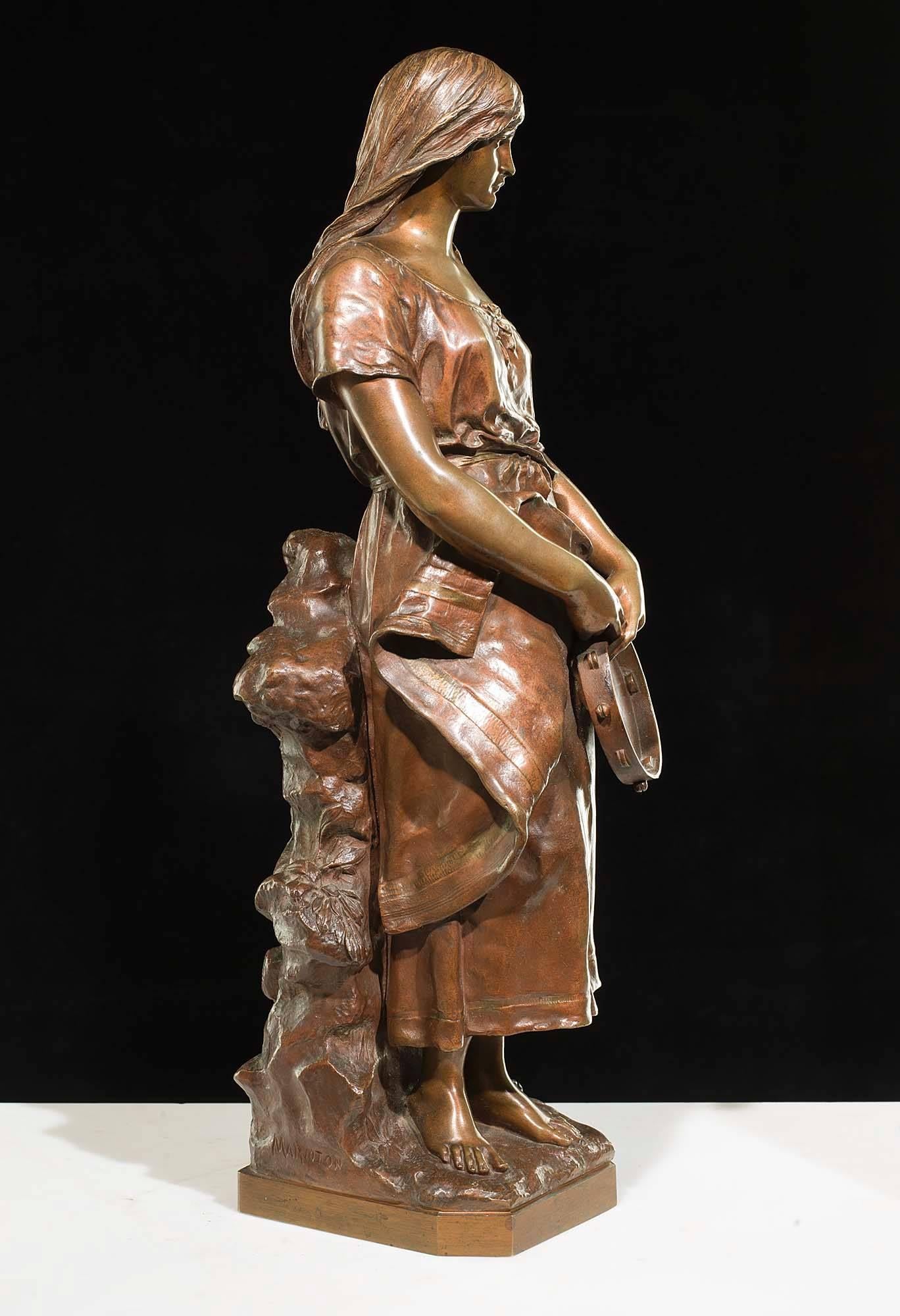 French Attractive Bronze Figure of a Young Gypsy Maiden For Sale