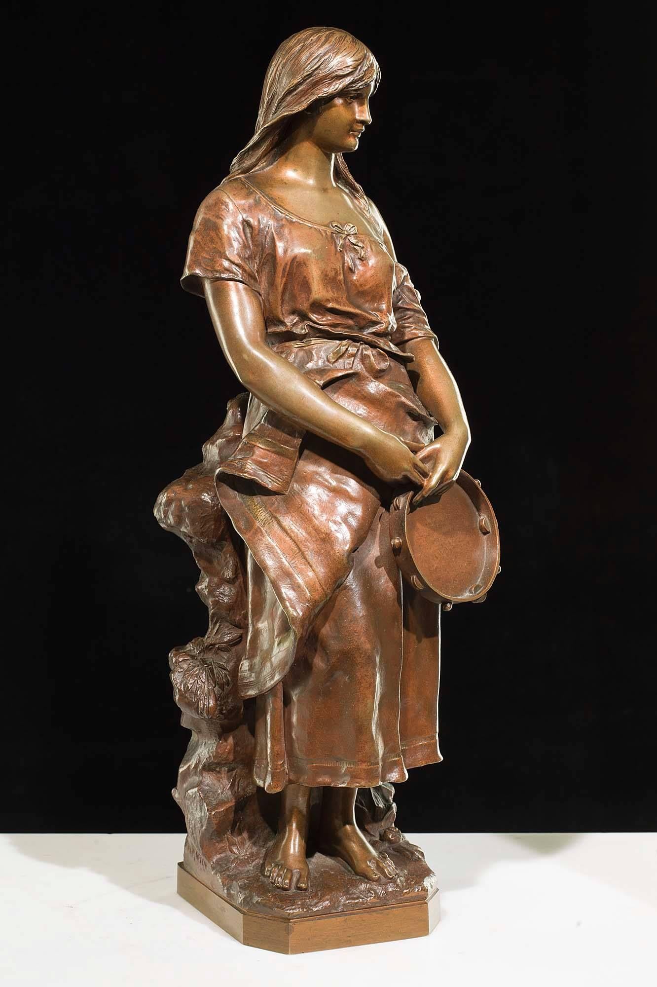 Art Nouveau Attractive Bronze Figure of a Young Gypsy Maiden For Sale
