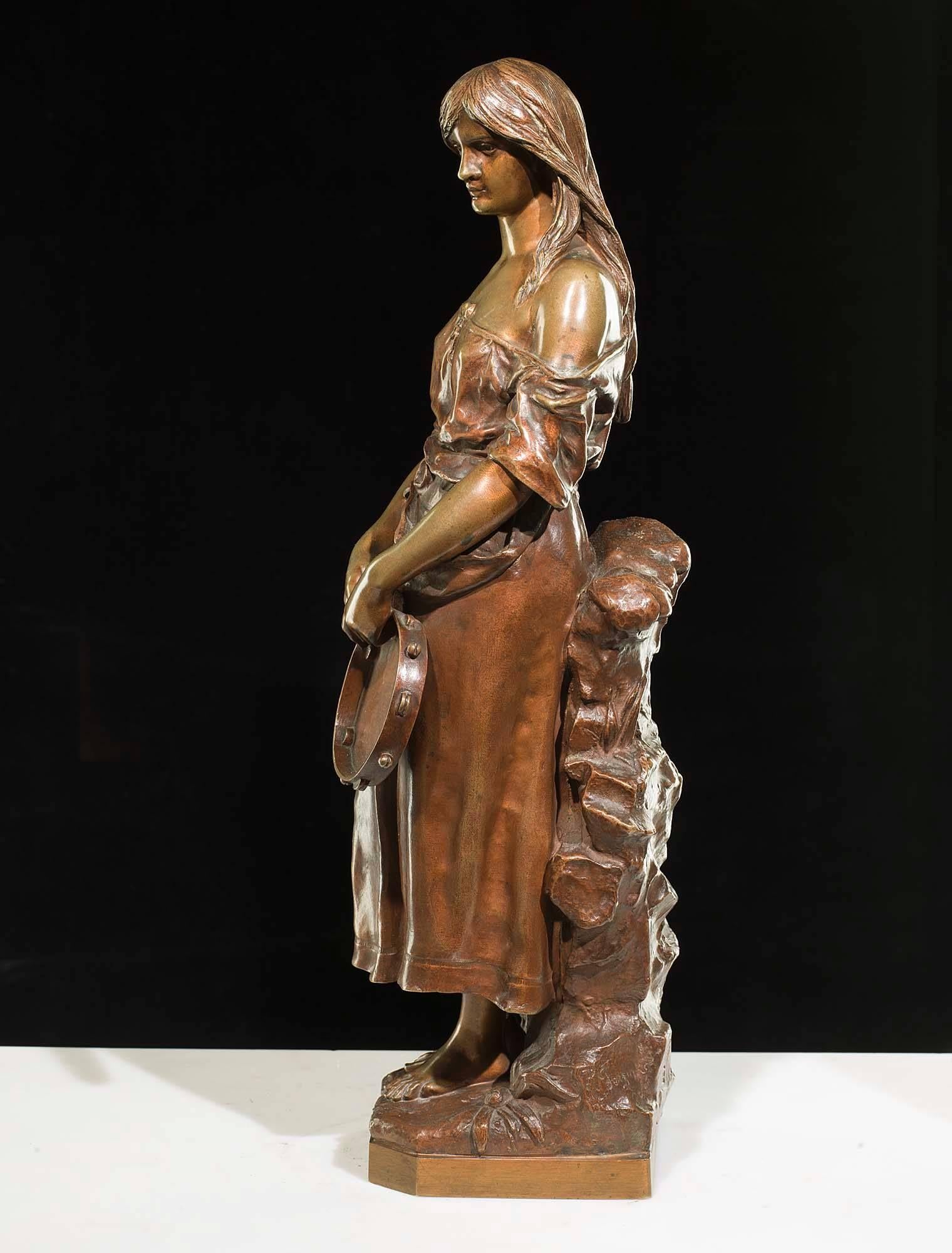 Cast Attractive Bronze Figure of a Young Gypsy Maiden For Sale