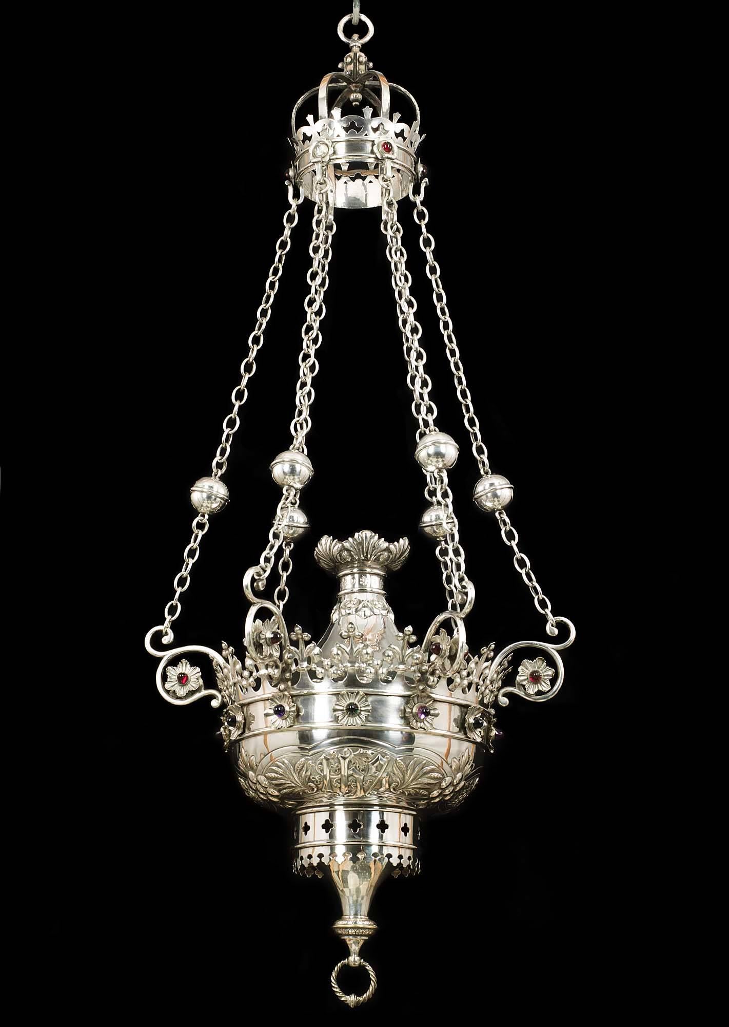 French Large, Magnificent and Rare Gothic Revival Silver Plated Incense Burner For Sale