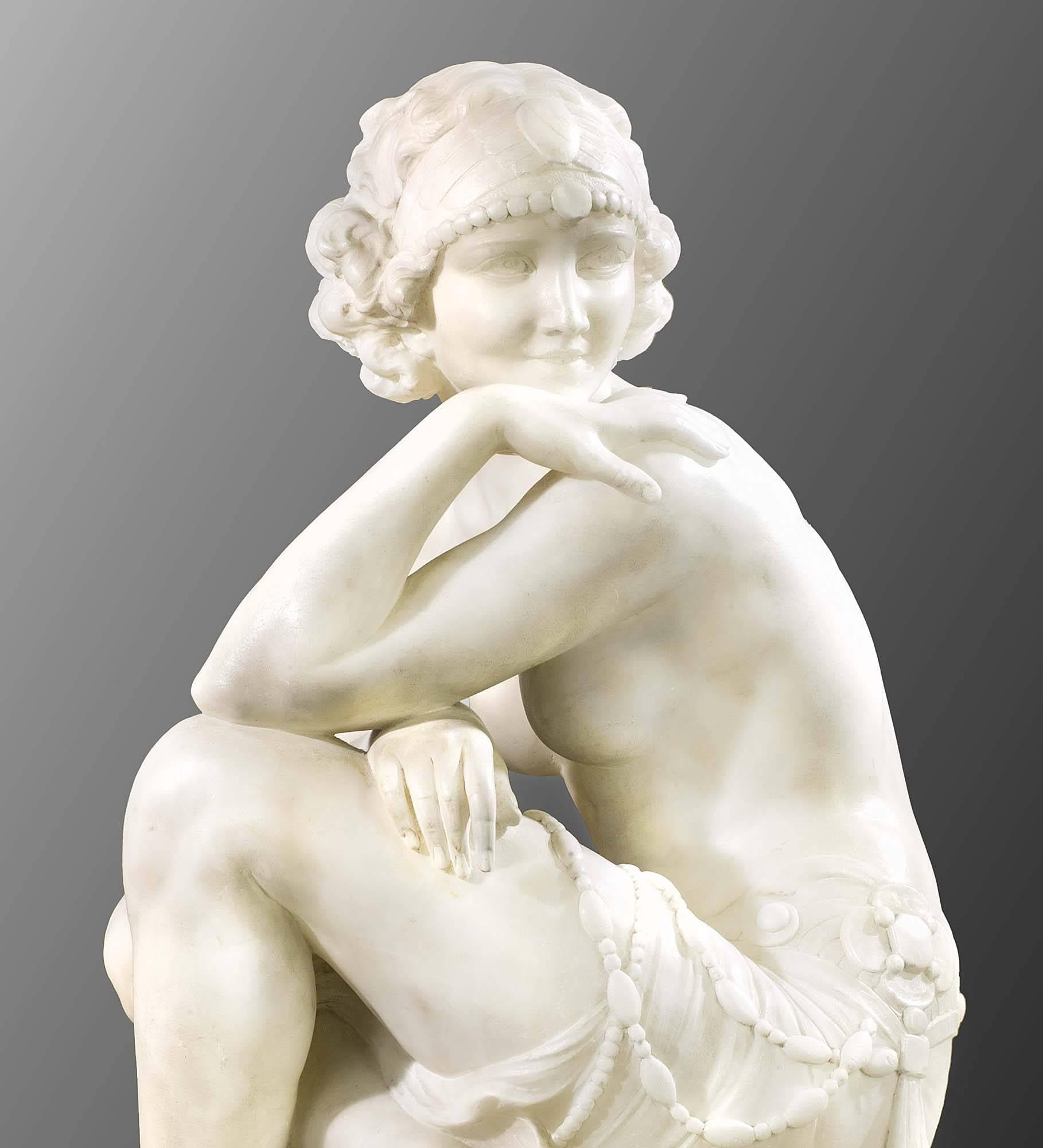Italian Art Deco Figure of a Woman in Statuary Marble