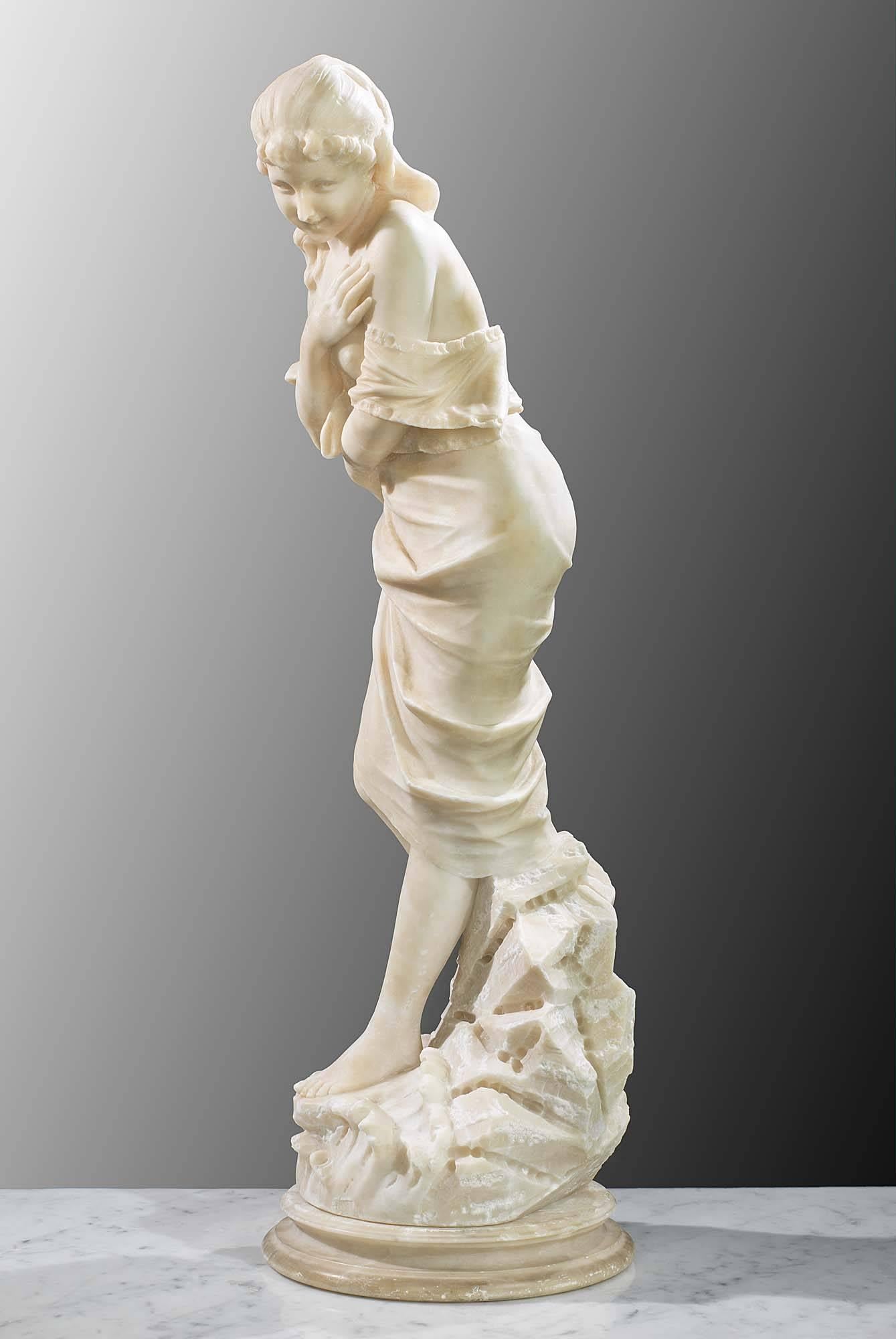 Late Victorian 19th Century Alabaster Figure of a Young Bather