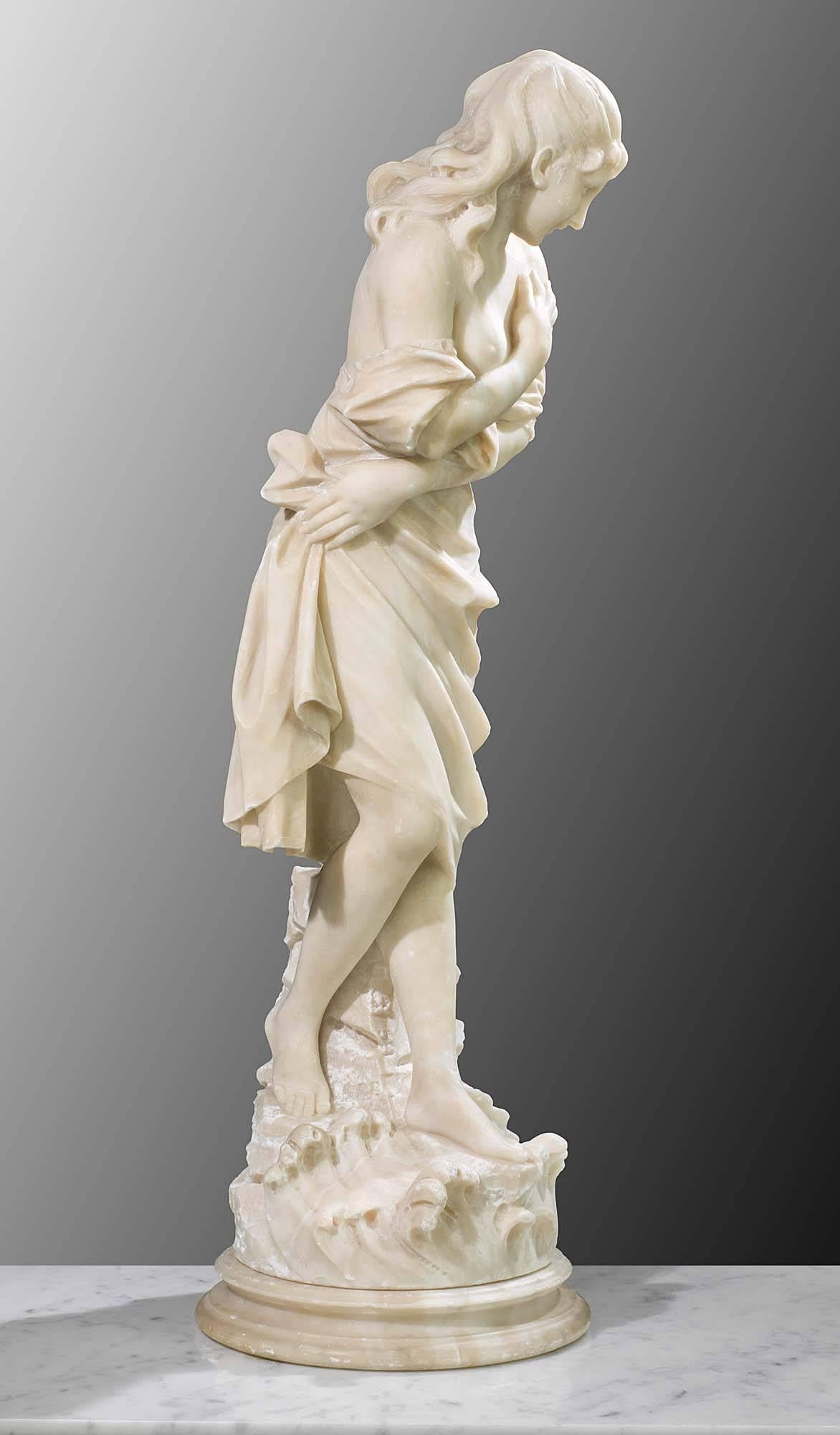 Italian 19th Century Alabaster Figure of a Young Bather
